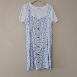 btween Blue Floral Dress Sz 7 with White Tee NEW